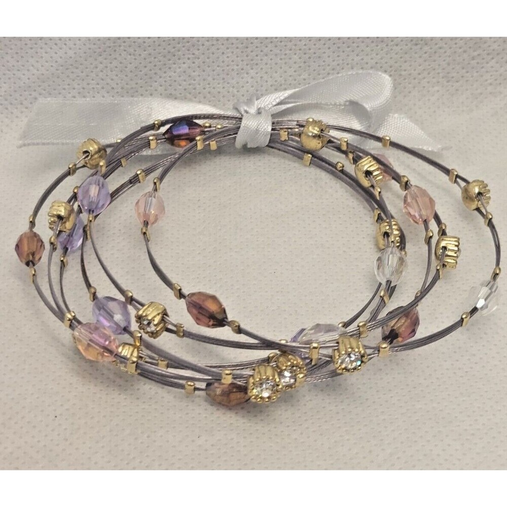 MX Signature Collection 6 Metal Wire Bracelets Rhinestones Crystals purple NWT